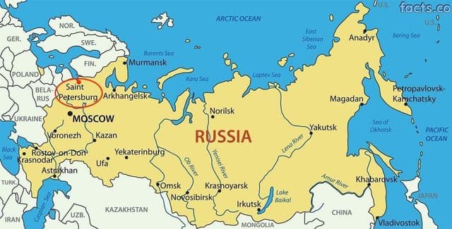 Petersburg op de kaart van Rusland