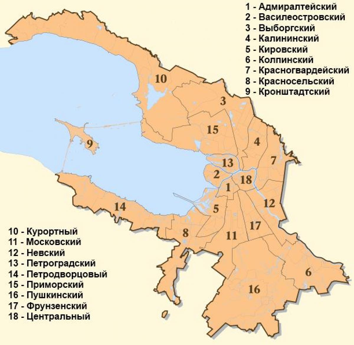 Stadsdeelkaart van Sint-Petersburg